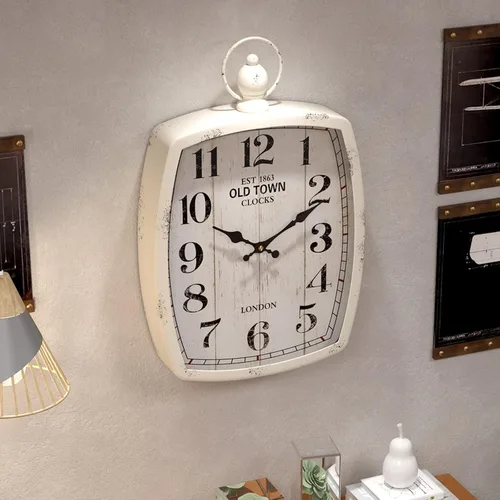 Miniatura 4 de Menterry Reloj de pared rectangular retro grande, estilo vintage antiguo, funciona con pilas, reloj de pared silencioso para sala de estar, granja