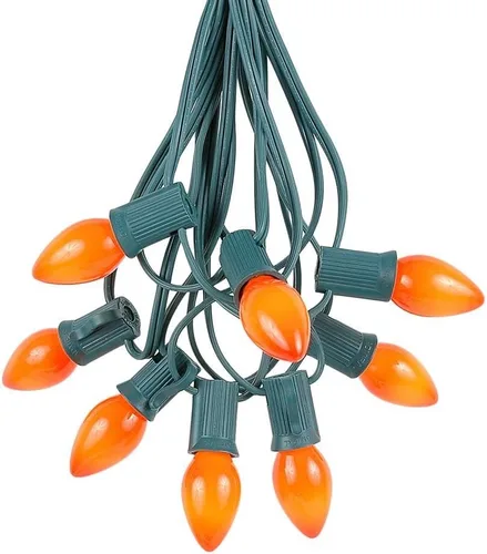 Miniatura 7 de Novelty Lights C7 - Juego de luces navideñas de cerámica amarilla, tira de luces para interiores y exteriores, bombillas opacas, cable verde, 25