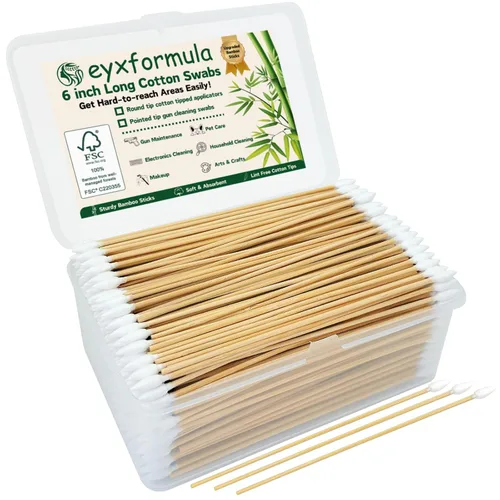 Miniatura 11 de Eyxformula 200 hisopos de algodón de 6 pulgadas de largo con palos de bambú, 100 puntas redondas y 100 puntas de precisión para limpiar armas