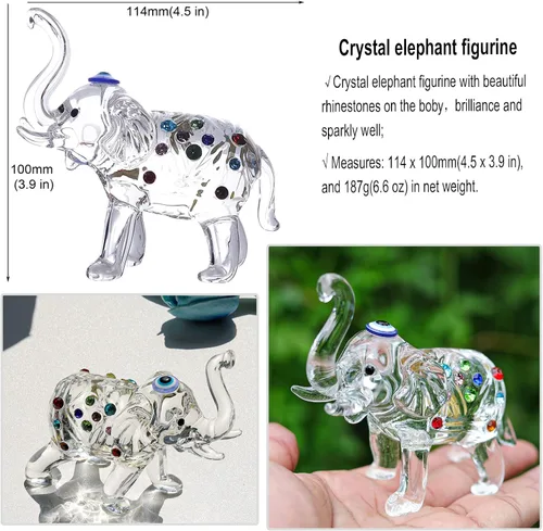 Miniatura 5 de LONGWIN Estado de elefante de cristal, figuras coleccionables con tronco arriba, escultura de animales, adornos de decoración del hogar Lucky Feng