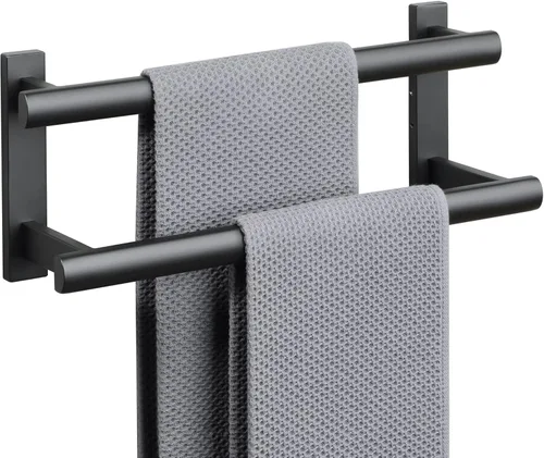 Miniatura 8 de SAYAYO - Toallero doble para baño, 24 pulgadas de barra de toalla negra mate para baño, soporte de toalla montado en la pared, acero inoxidable