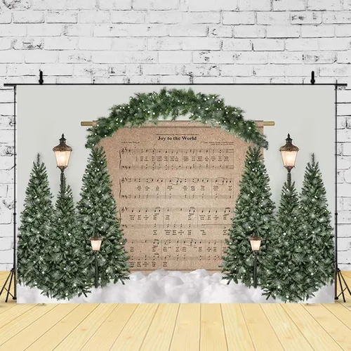 Miniatura 2 de Telón de fondo de fotografía de árbol de Navidad, decoración de partitura musical para niños, decoración de cumpleaños, retrato de invierno, escena