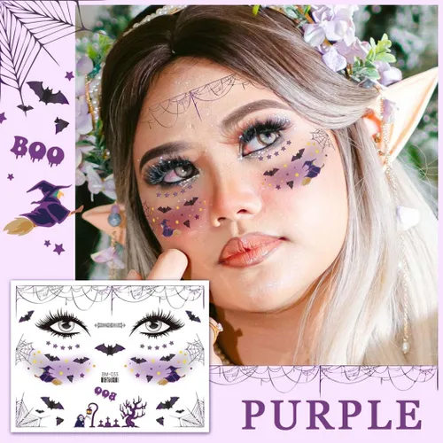 Miniatura 2 de Uranian Tatuajes temporales de Halloween, tatuajes de maquillaje de pecas, telaraña, murciélago, fantasma, calcomanías de maquillaje de cara