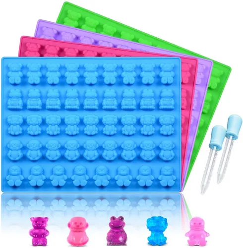 Moldes de silicona para gomitas de caramelo – Moldes de chocolate que incluyen osos, ranas, leones, monos, pingüinos de goma de silicona premium, 5