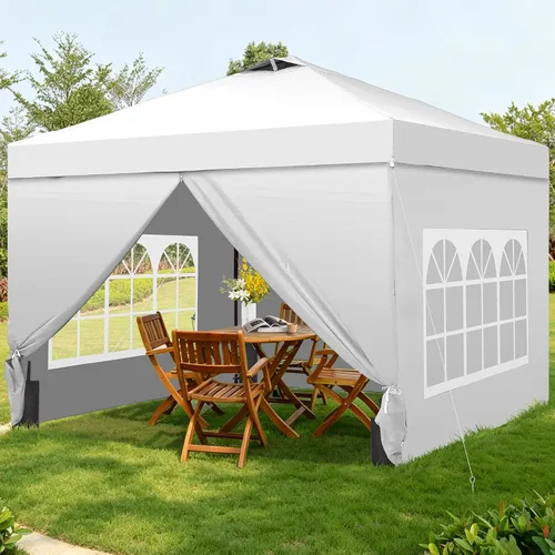 Miniatura 9 de GDY 10x10FT Pop-Up Canopy Tent — with 4-Side Walls & Vented Top, Portable Outdoor Event Tent for Garden, Poolside, Parks, Parties,Camping, White.