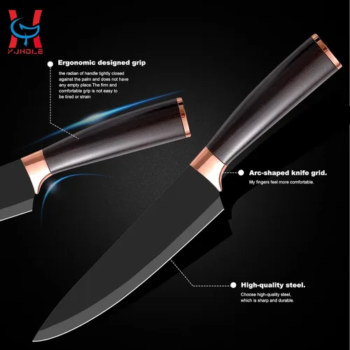 Miniatura 3 de Juego de cuchillos de cocina con bloque acrílico, 6 piezas de acero inoxidable de alto carbono afilados con revestimiento antiadherente, para chef