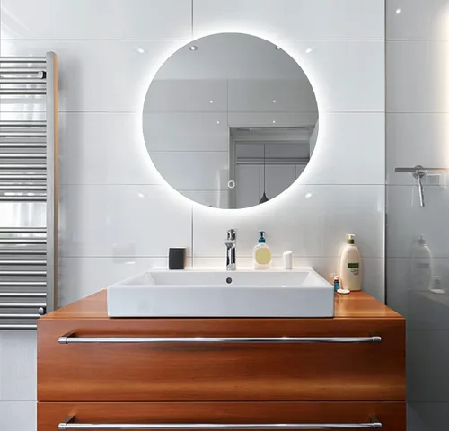 Miniatura 7 de Espejo para tocador, para pared, con luz LED y desempañador, de calidad comercial, con retroiluminación atenuable.