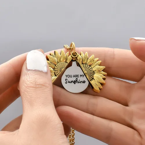 Miniatura 3 de sloong You Are My Sunshine Engraved Necklace Inspirational Sunflower Locket Necklace Jewelry Mother's Day Gift for Women Girlfriend