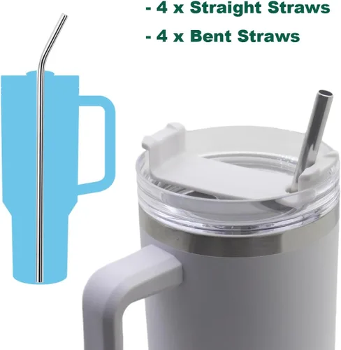 Miniatura 3 de Paquete de 8 popotes de repuesto de metal extra largos para vaso Stanley de viaje de aventura de 40 onzas, popotes reutilizables de acero inoxidable