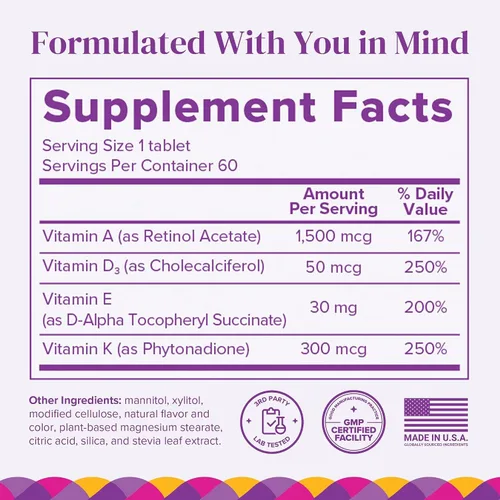 Miniatura 2 de Barimelts ADEK - 60 tabletas de disolución rápida (suministro de 2 meses), vitaminas bariátricas sin azúcar para mujeres, incluyendo vitamina A