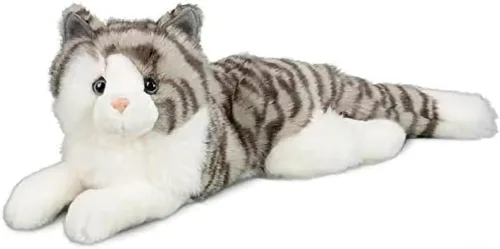 Douglas Animal de peluche de gato gris ahumado – 19 pulgadas, suave y realista, juguete de peluche atigrado gris y blanco para niños, niños pequeños