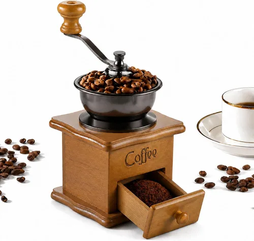 Molinillo de café – Molinillo de café manual con ajuste de engranaje ajustable y rebaba cónica de cerámica, molinillo de mano para uso doméstico y