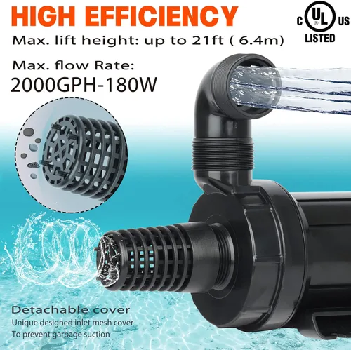 Miniatura 2 de WaterRebirth (PC2000,2000GPH) Bomba de agua sumergible de alto flujo-Casa/Bomba de agua en línea-Bomba sumergible-Bomba de transferencia