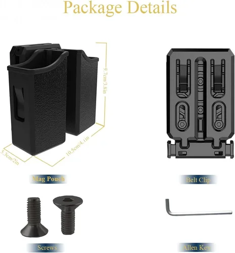Miniatura 7 de Bolsa universal doble para revista, 0.354 in .40 .45 .357 doble pila Mag. Funda de doble pila con clip de cinturón de 1.5 a 2.5 pulgadas para Glock