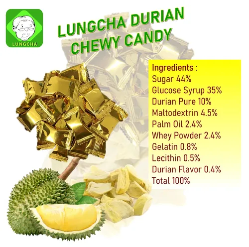 Miniatura 3 de LUNGCHA DURIAN Caramelo de frutas con sabor a caramelo, producto de Tailandia, 3.5 onzas (3.53 oz) (Durian)