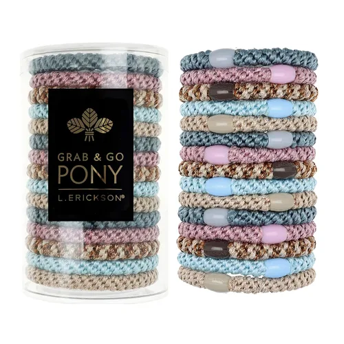 Miniatura 12 de L. Erickson Lazos para el cabello grueso, paquete de 15 tubos para poni Grab & Go - Bandas sin arrugas sin daños con fuerte sujeción para mujeres