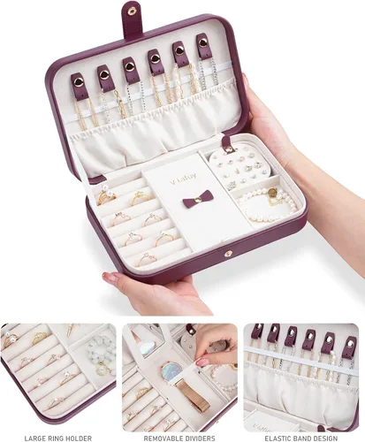 Miniatura 74 de Joyero pequeño, joyero de viaje portátil para mujer, mini organizador de viaje de 2 capas, regalo para mujeres y niñas, negro A