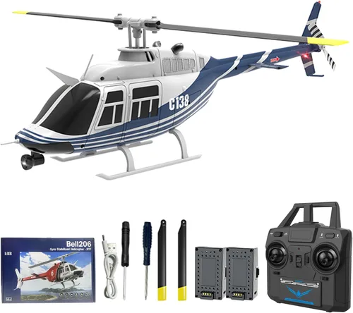 Miniatura 11 de Helicóptero de control remoto C138, helicóptero Bell206 a escala 1:33, 2.4G, 4 canales, RTF, monohélice libre, posicionamiento de flujo óptico
