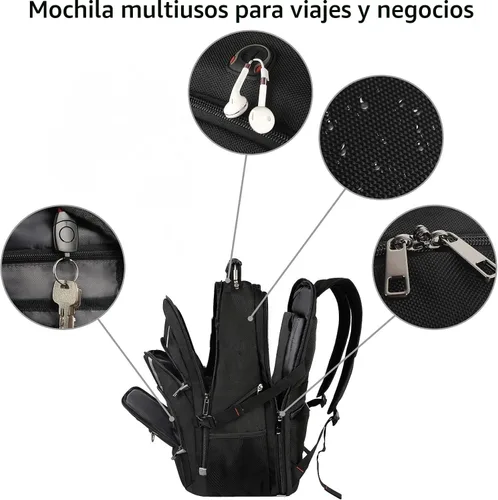 Miniatura 6 de Mochila para portátil de 18.4" para hombres, mochila extra grande de 55L-60L para laptops de juegos con puerto de cargador USB, aprobada para vuelos