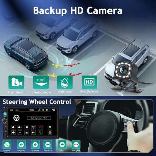 Miniatura 6 de NHOPEEW Estéreo de auto doble DIN de 7 pulgadas con cámara de respaldo, radio de pantalla táctil de 2 DIN con enlace de espejo con cable, Bluetooth