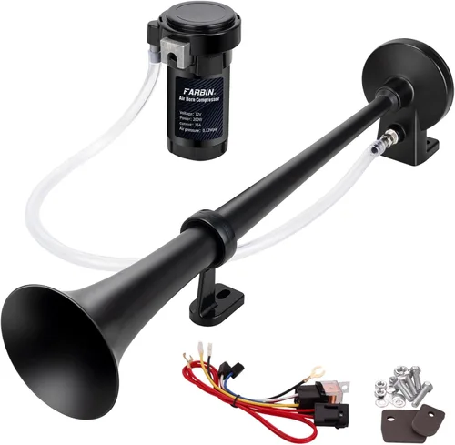 Miniatura 14 de FARBIN - Bocina de aire de 12 V/24 V, 150 dB, súper potente, bocina para automóvil, zinc cromado, bocina de aire de doble trompeta con compresor