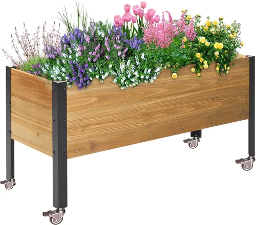 Miniatura 10 de OIPRTGFJ Maceta rectangular de madera para jardín, cama de jardín elevada para exteriores, macetas para plantas al aire libre, 37 x 13 x 15