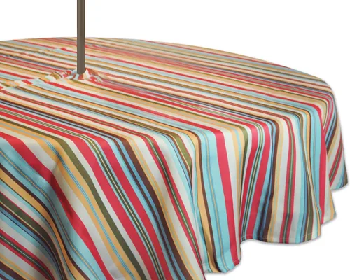 Miniatura 11 de DII Summer Stripe - Colección de mesa con cremallera para exteriores, multiusos, lavable a máquina, mantel, 60 pulgadas redonda, casa de playa