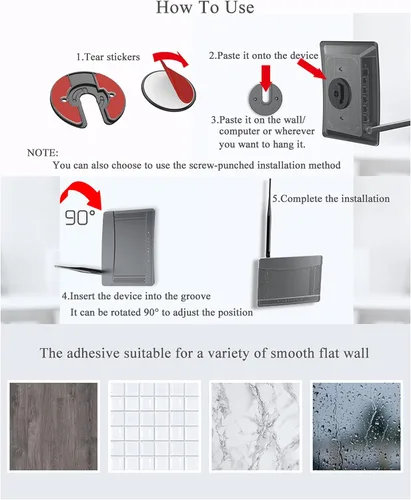 Miniatura 5 de Soporte de pared universal para tableta, ajustable, giratorio de 90 grados, apto para iPad/Kindle/e-Reader y más (paquete de 2) (negro)