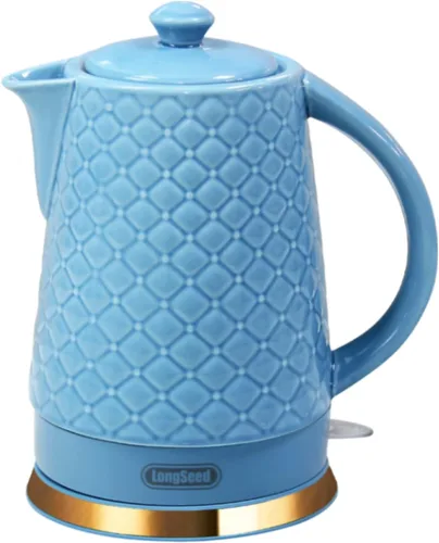 Hervidor eléctrico de cerámica, 1.5L/1200W hierve agua rápida y fácilmente con protección contra hervido en seco y apagado automático, base Azul