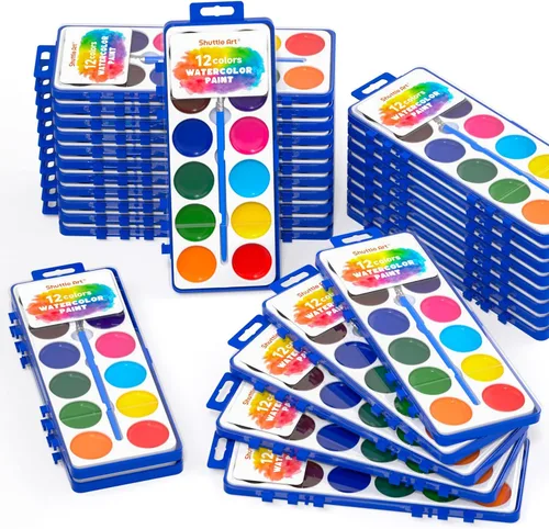 Shuttle Art Juego de 30 pinturas de acuarela a granel, juego de pintura de acuarela de 12 colores a granel con pinceles para niños y adultos,