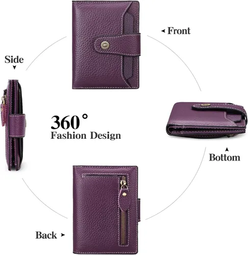 Miniatura 4 de FALAN MULE - Cartera de cuero auténtico para mujer, pequeña plegable , compacta, con interferencia de radiofrecuencia (RFID)