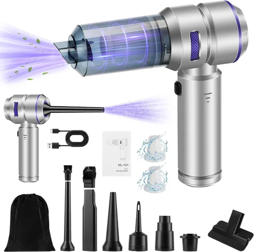 Aspiradora portátil inalámbrica para automóvil, 18000 PA de alta potencia con motor sin escobillas, plumero de aire 4 en 1, soplador, bomba y mini