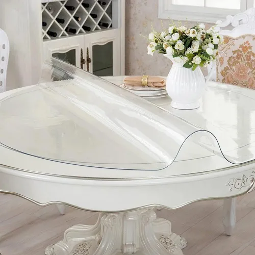 Miniatura 2 de RostiKong Protector redondo de plástico transparente de 16 pulgadas de diámetro, lavable de vinilo de PVC, protector de mesa de comedor, protector