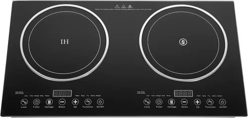 Cocina de inducción doble con 2 quemadores, 1200 W de cocina de quemador eléctrico, Placa de cocción de inducción de vidrio templado, Placa de