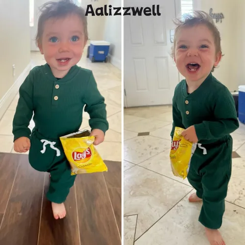 Miniatura 2 de Aalizzwell Traje acanalado de manga larga neutral para bebé con sombrero y diadema