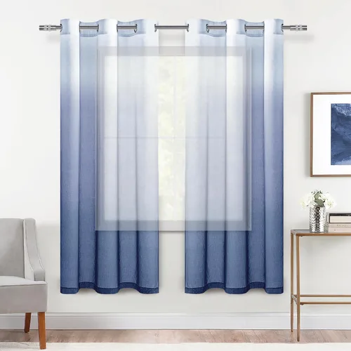 Miniatura 58 de DWCN Cortinas Transparentes Ombré - Cortinas de Lino Sintético con Gradiente Semi Voile con Ojales en la Parte Superior para Dormitorio y Sala