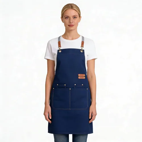 Miniatura 11 de Delantales de chef para hombres y mujeres con bolsillos grandes, lona de algodón, espalda cruzada, ajustable, para cocinar, trabajo, impermeable