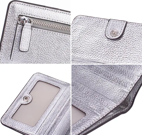 Miniatura 7 de BIG SALE-AINIMOER billetera de bolsillo pequeña con cremallera, plegable, compacta de cuero con bloqueo por identificación por radiofrecuencia