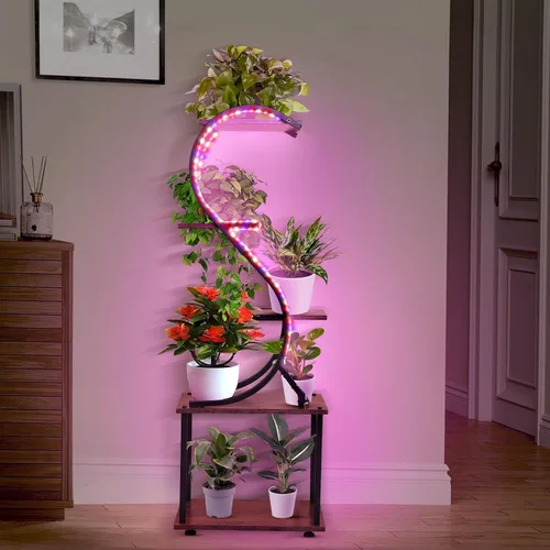 Miniatura 7 de Soporte para plantas de interior con luces de crecimiento, sin cables visibles, estante para plantas de 43 pulgadas de alto para interiores