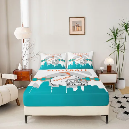 Miniatura 5 de Erosebridal Juego de cama matrimonial personalizado para niños, amantes del fútbol americano, sábana bajera ajustable con 2 fundas de almohada Miami