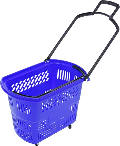 Miniatura 7 de Carrito de compras de 6 piezas, moderno carrito de compras de 35 l/9.2 galones con ruedas y asa, cesta de compras de PP independiente carrito de Azul