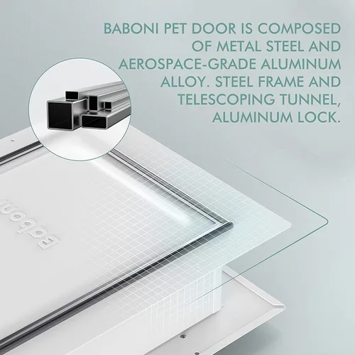 Miniatura 4 de Puerta para mascotas Baboni para pared, 3 solapas, marco de acero y túnel telescópico, cerradura de aluminio, puerta doble para perros y gatos