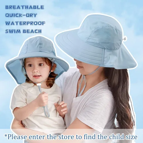 Miniatura 95 de Sombrero de verano para niños pequeños con solapa para el cuello, impermeable, sombrero de natación para niños, protección UV, sombrero de playa