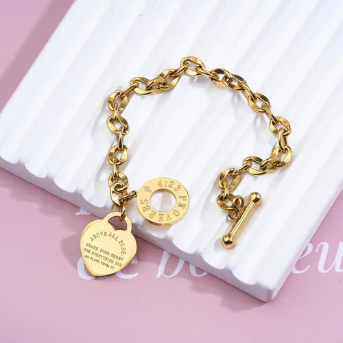 Miniatura 2 de MY FAVORITE DRAWER - Pulsera de corazón para mujer, delicada pulsera de cadena chapada en oro y plata, de acero inoxidable, ajustable, linda pulsera