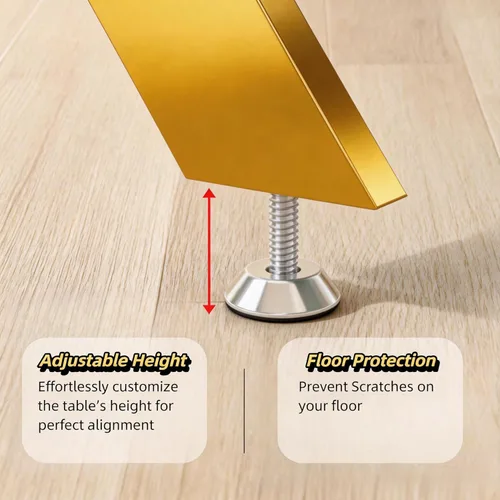 Miniatura 6 de Mesa de comedor rectangular de 51.18" de vidrio templado, mesa de cocina con patas de metal, elegante y robusta mesa de cena para interiores y Dorado