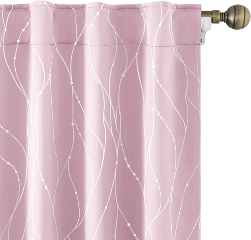 Miniatura 14 de HOMEIDEAS Cortinas opacas de color gris claro de 52 x 96 pulgadas de largo, 2 paneles de línea ondulada plateada con puntos impresos, pestaña