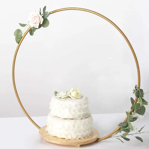 Miniatura 6 de Efavormart - Soporte redondo para tartas de arco de boda, exhibición de centros de mesa florales de metal, 33 pulgadas Redondo - Oro