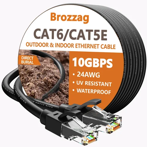 Miniatura 12 de Cable Ethernet de 10 pies para Cat6/Cat5E, 10 Gbps compatible con Cat8/Cat7, cable de red 24AWG para interiores y exteriores, entierro directo