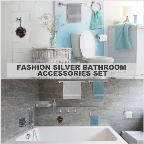 Miniatura 5 de Gisafai Juego de 15 accesorios de baño de níquel cepillado, toalleros plateados para baño, acero inoxidable SUS304 de 23.6 pulgadas, soporte