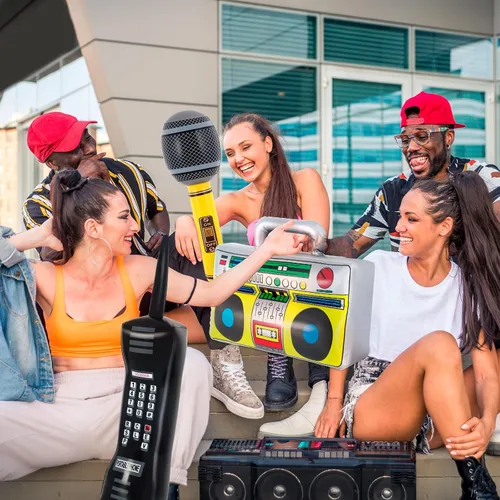 Miniatura 5 de Teléfono inflable, micrófono Boombox de radio inflable, decoraciones de fiesta de los años 80 y 90, decoraciones de fiesta temática de música hip
